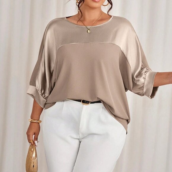 Champagne Casual Women's Plus Size Metallic Party Shirt - Picture 1 of 7